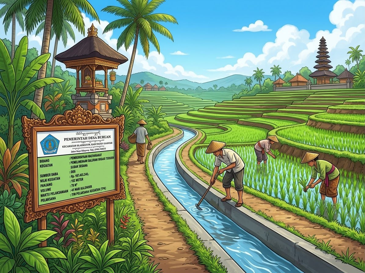 Tingkatkan Produktivitas Pertanian, Desa Buruan Kucurkan Rp 187 Juta Dana Desa untuk Pemeliharaan Irigasi Subak Segana